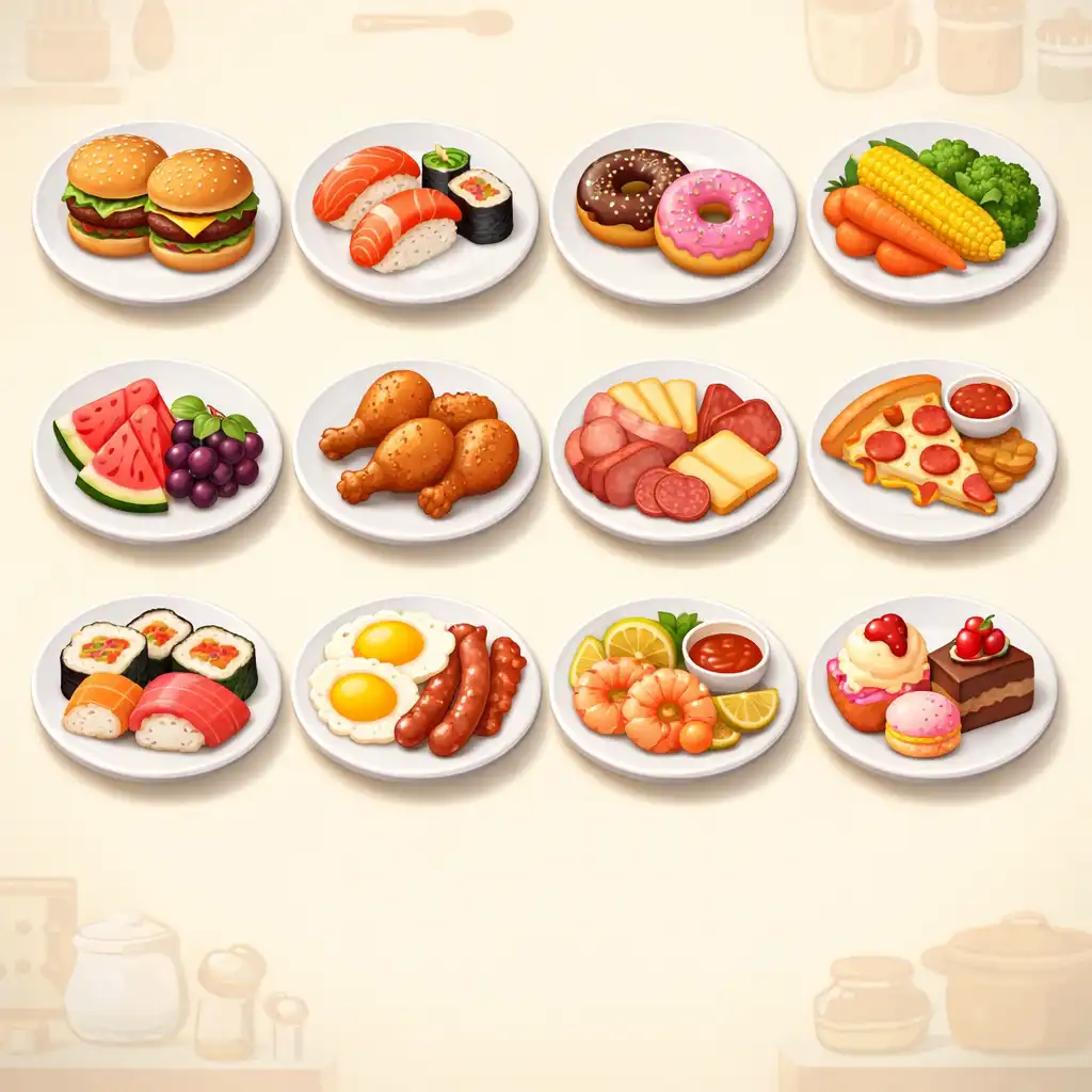 Ukázka úrovně Feast Sort Master s talíři a jídly